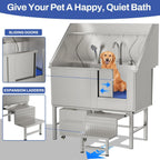 50'' Heavy Duty Dog Washing Station, Professional 304 Stainless Steel Pet Grooming Tub for Large Dogs with Adjustable Height Platform and Anti Slip Ramp for Pet Salon Grooming Studio Home