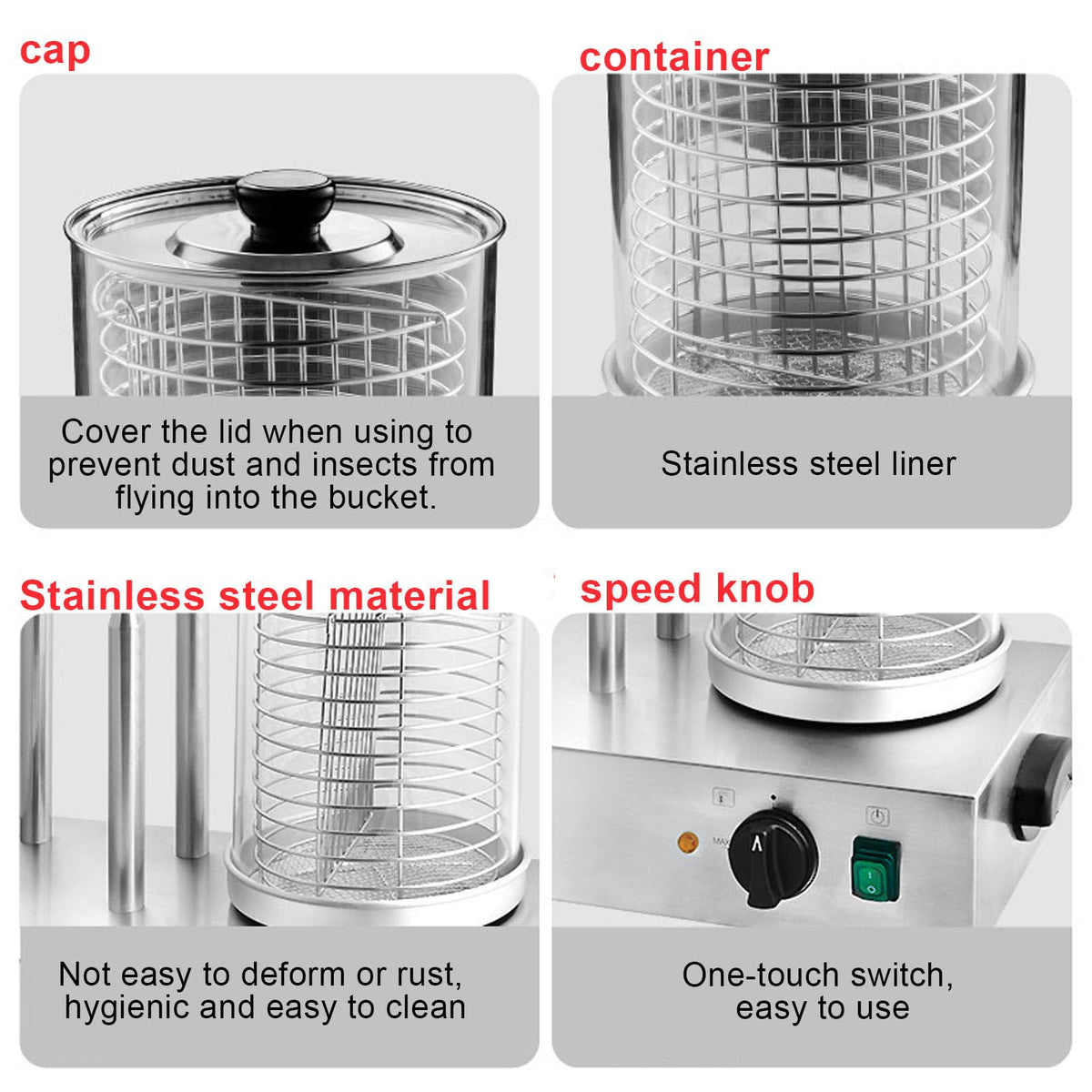 smafoseedding Electric Hot Dog Machine, Stainless Steel Sausage Grill, Easily Adjust Temperature, With Switch And Speed Control Knob, Place 15-20 Sticks At Once,Withrod