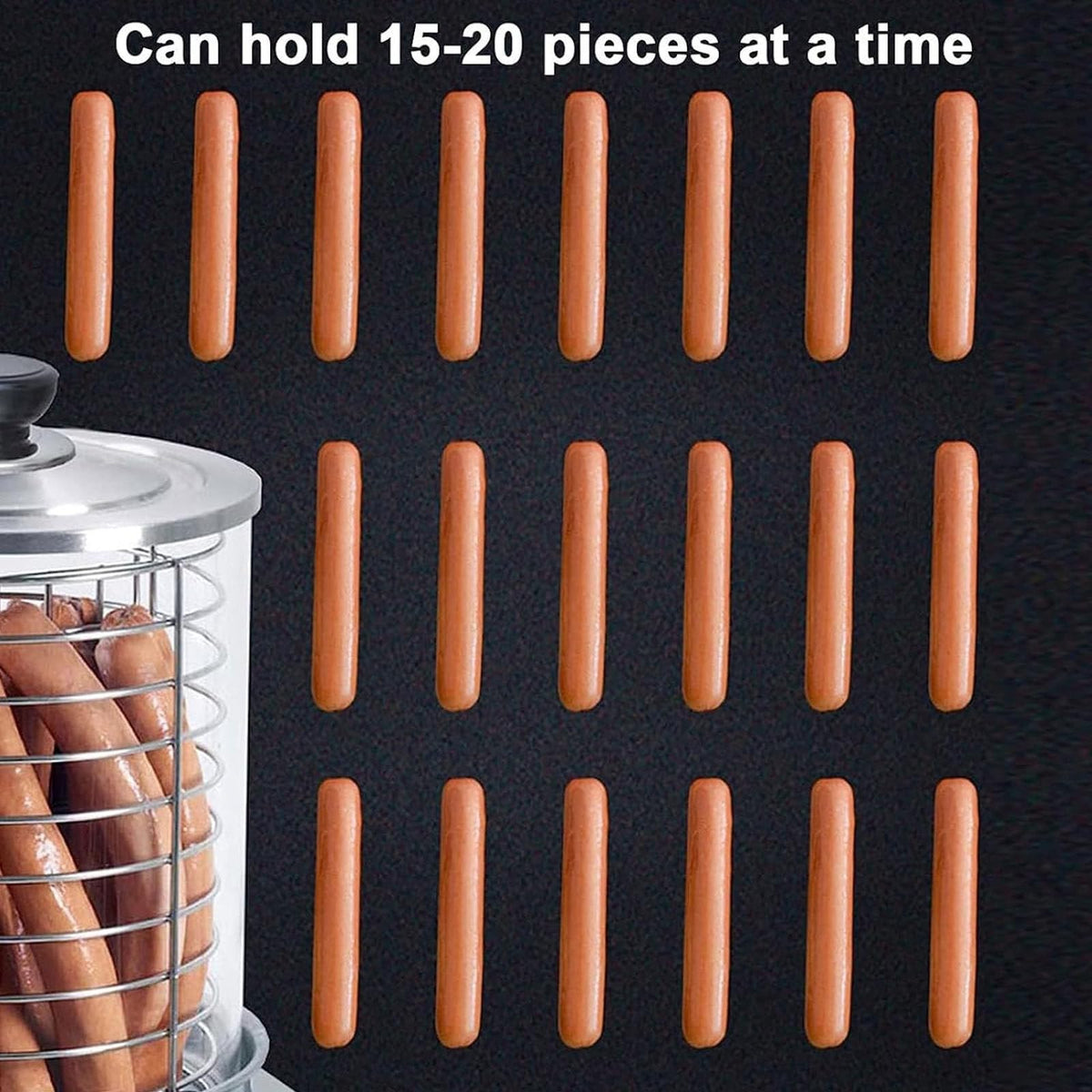 smafoseedding Hot Dog Groeller Machine, Home/Commercial Hot Dog Maker, Stainless Steel Material, Place 15-20 Sticks At Once, Easily Adjust Temperature, For Restaurants/Food Trucks,Withrod