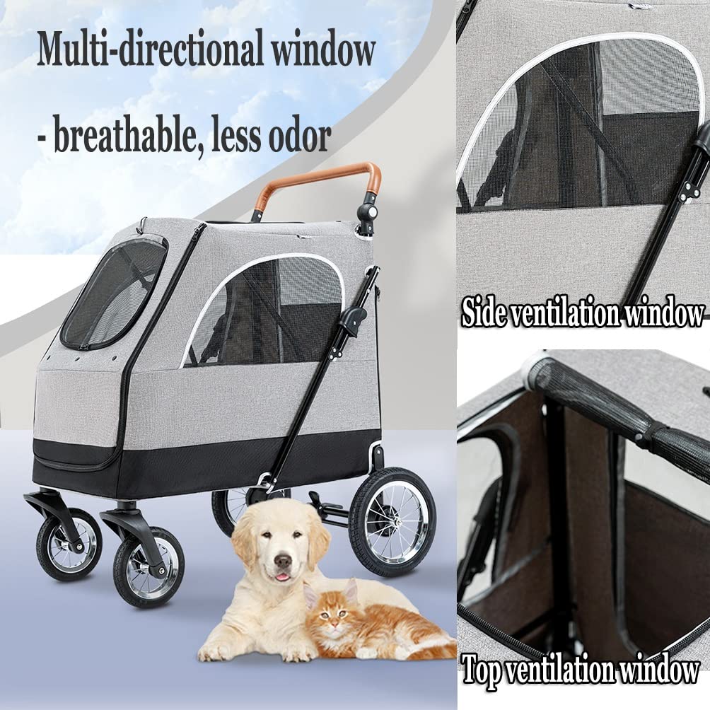 Foldable Pet Stroller， Large Pet Cat and Dog Jogging Stroller, Portable Pet Travel System, Up to 50kg(Green-2)