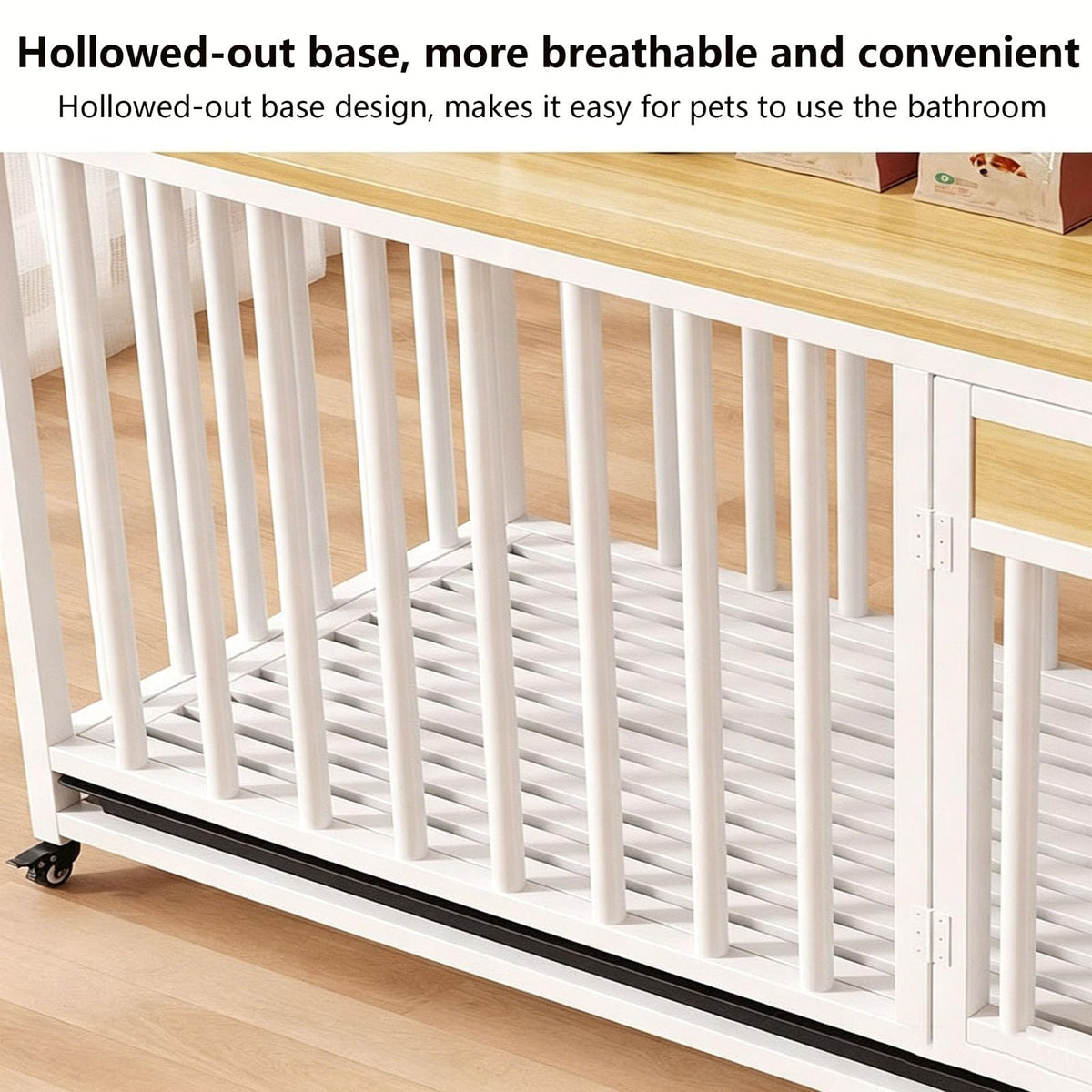 Furniture Pet Cage with Universal Wheels, Indoor Wooden Dog Crate