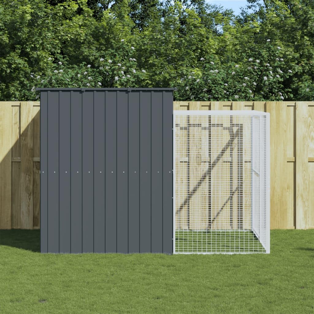 Dog House with Run, Outdoor Galvanized Steel Animal Kennel for Exercise and Play, 84.3" x 179.9" x 71.3", Anthracite