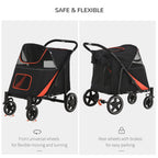 1-Click Foldable Doggy Stroller for Medium Large Dogs, Pet Stroller with Storage, Smooth Ride with Shock Absorption, Mesh Window, Safety Leash, Big Dog Walking Stroller, Black