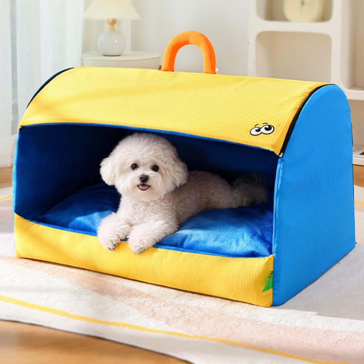Semi-Enclosed Dog Bed with Carrying Handle Cozy Arched Dog Bed with Sleeping Cushion Soft Semi-Enclosed Pet Enclosure for Travel Between Rooms