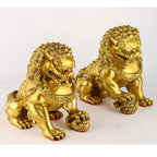 Brass Foo Dogs Statues Pair, Chinese Guardian Lions Figurines, Feng Shui Decor for Home Office, Protection Prosperity Wealth Symbol, Brass Tabletop Sculpture,9.8" H x 11" L x 5.9" W 19.4lb