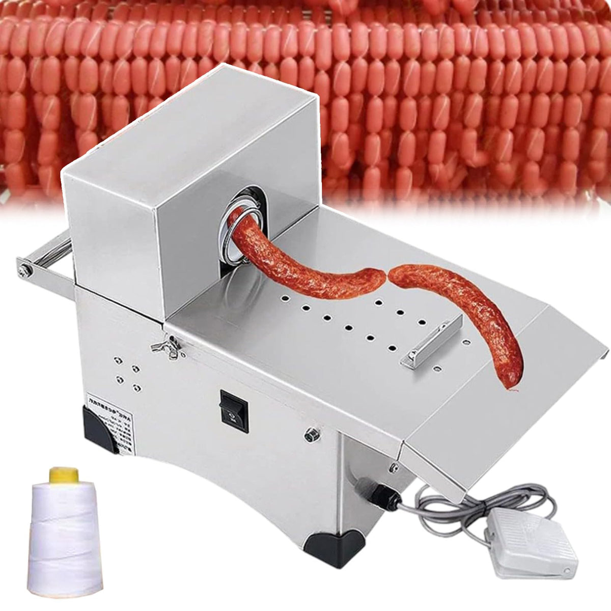 Commercial Hot Dog Binding Machine, Sausage Knot Machine, Binding Mode/Winding Mode, Portable Stainless Steel Kitchen Processor Tools For Kitchen Cooking, Dining - With Foot Pedal