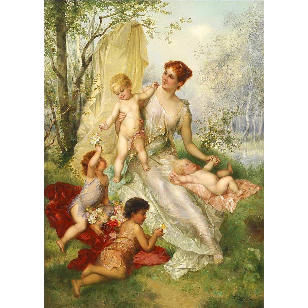 Toperfect Oil Painting Handmade $50-$2000 by College Teachers - 27 Zatzka Wall Art - Obedience Hans Zatzka girls and puppy dog rural - Famous Painting on Canvas -Size2