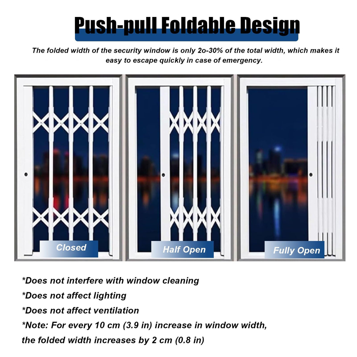 Heavy-Duty Retractable Iron Window Bars for Security, Sturdy Cat & Dog Protection, Fits Sliding Doors & Windows, White, W32xH55in (80x140cm)