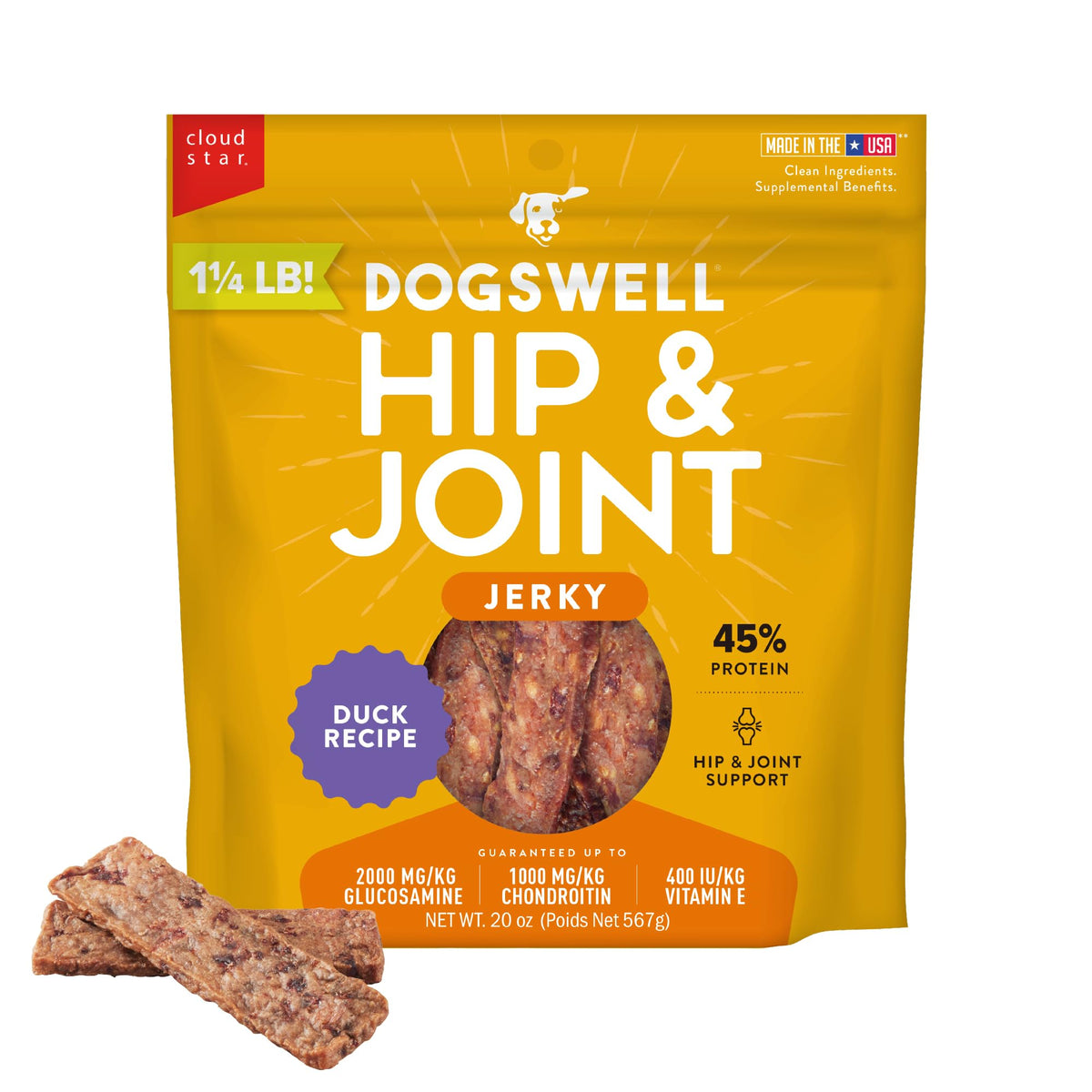 DOGSWELL Jerky Hip and Joint Dog Treats Grain Free Made in USA Only, Glucosamine and Chondroitin, 24 oz Chicken (Pack of 12)