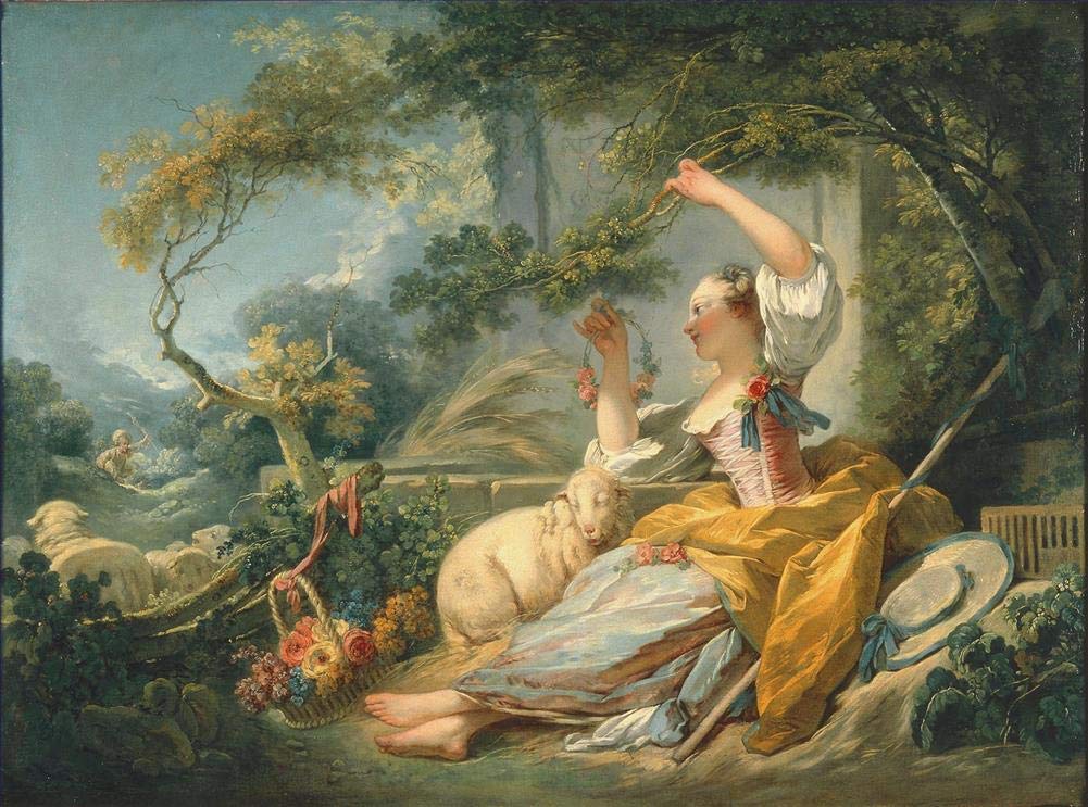 Toperfect Oil Painting Handmade $50-$2000 by College Teachers - 12 Fragonard Paintings - Young Woman Playing with a Dog hedonism Jean-Honore Fragonard - Famous Paintings on Canvas -Size4