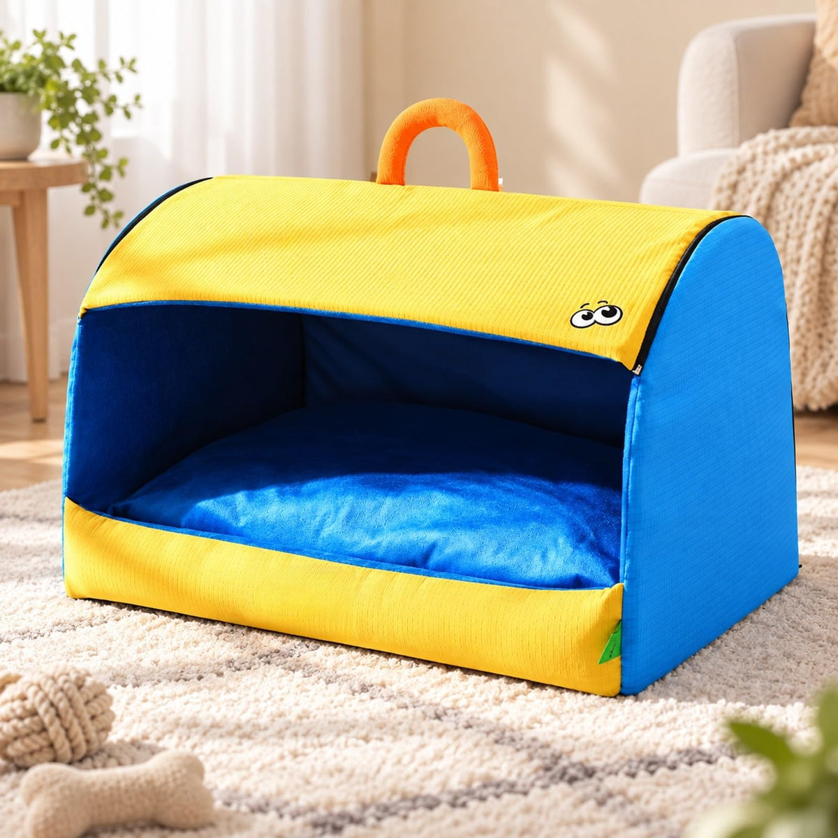 Industrial Nest Semi Enclosed Pet Bed with Arched Covered Structure and Soft Blue Sleeping Cushion for Medium to Larger Dogs Suitable for Home Decoration Pet Resting