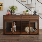 71'' Double Dog Crate Furniture, XXL Dog Kennel TV Stand,Walnut