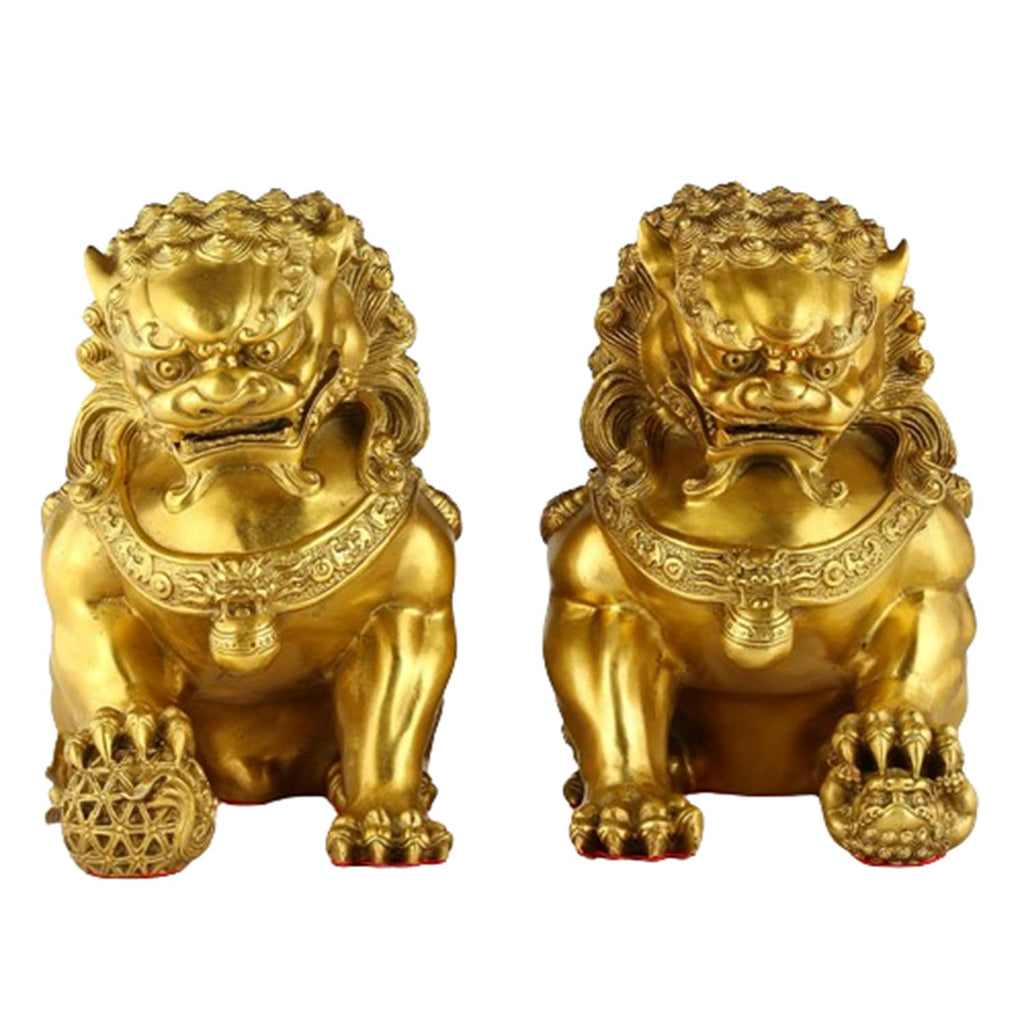 Brass Foo Dogs Statues Pair, Chinese Guardian Lions Figurines, Feng Shui Decor for Home Office, Protection Prosperity Wealth Symbol, Brass Tabletop Sculpture,9.8" H x 11" L x 5.9" W 19.4lb