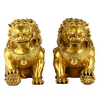 Brass Foo Dogs Statues Pair, Chinese Guardian Lions Figurines, Feng Shui Decor for Home Office, Protection Prosperity Wealth Symbol, Brass Tabletop Sculpture,9.8" H x 11" L x 5.9" W 19.4lb