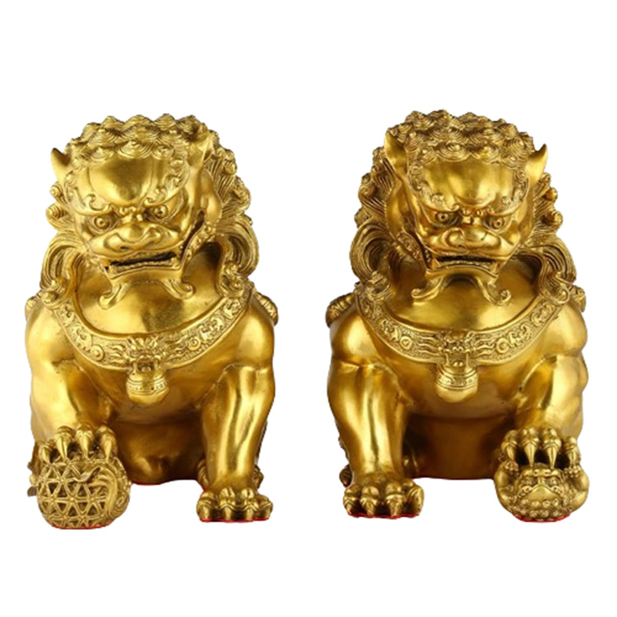 Brass Foo Dogs Statues Pair, Chinese Guardian Lions Figurines, Feng Shui Decor for Home Office, Protection Prosperity Wealth Symbol, Brass Tabletop Sculpture,9.8" H x 11" L x 5.9" W 19.4lb