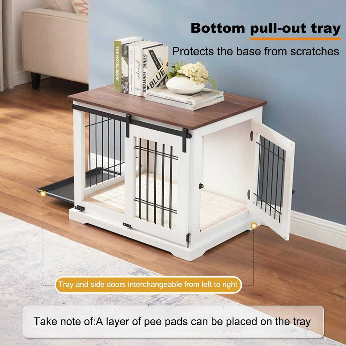 Dog Crate Furniture, Side Opening Wooden Dog Crate, Indoor Side Table, All Season Furniture Dog Crate with Tray and Cushion for Medium and Large Dogs(Small)