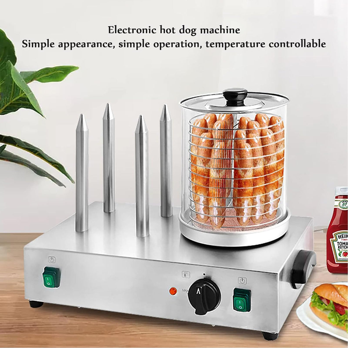 smafoseedding Hot Dog Groeller Machine, Home/Commercial Hot Dog Maker, Stainless Steel Material, Place 15-20 Sticks At Once, Easily Adjust Temperature, For Restaurants/Food Trucks,Withrod