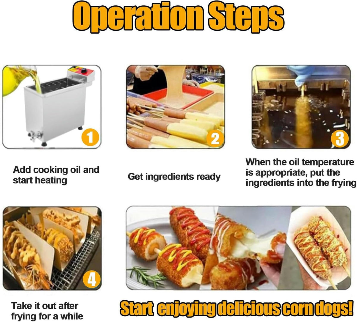 Professional Commercial Fryer Mazorca Corn, 3000 W Cheese Hot Dogs, 50-200 ℃ Adjustable Temperature, Electric Fryer for Restaurants, Stores, Homes, Etc.