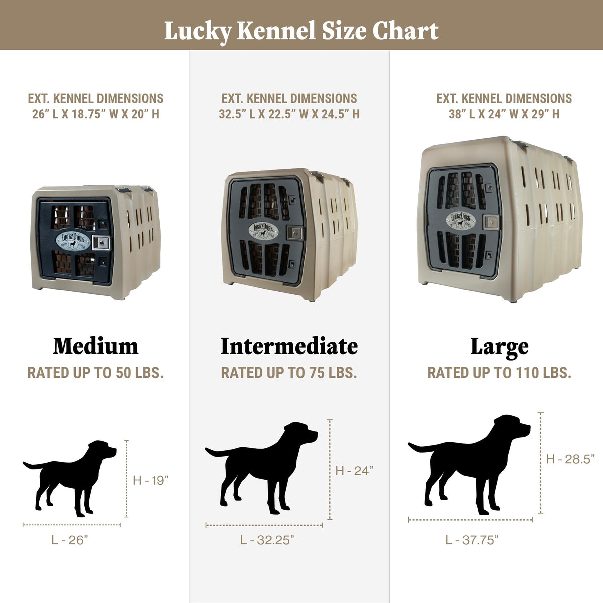 Lucky Dog Kennel, Durable Crash Tested Portable Dog Crates, Intermediate, Tan