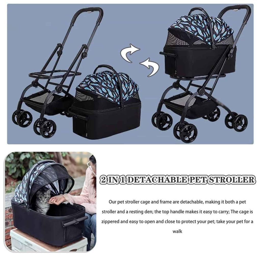 3 in 1 One-Click Foldable Pet Stroller, Detachable Dog Cat Travel Pushchair, 4 Wheels Dog/Cat Puppy Stroller, Travel Carrier for Small/Medium Pet with Storage Basket,Black
