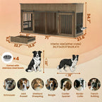 71'' Double Dog Crate Furniture, XXL Dog Kennel TV Stand,Walnut