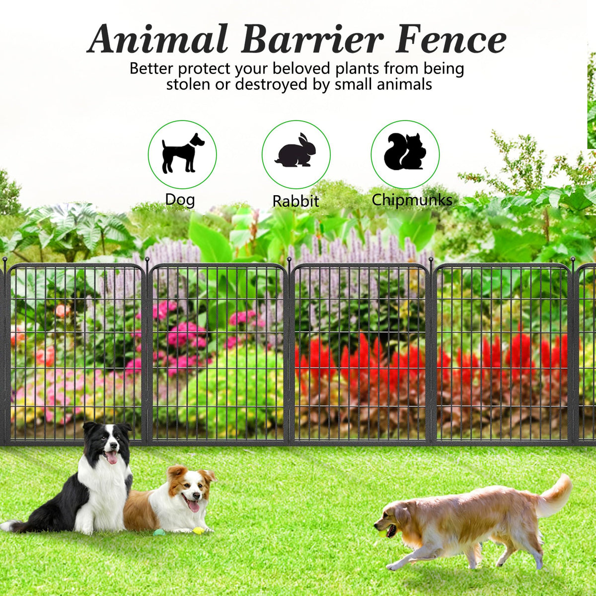 Garden Fence with Gate Metal Fencing Outdoor for Yard, 32in x147ft 64 Panels Outdoor Dog Fence Temporary Fence for Dogs Outside, Rustproof Garden Fencing Flower Bed Edging for Patio