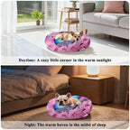 Donut Dog Bed for Small Dogs & Cats - Blue Butterfly Pink Flowers Calming Anti-Anxiety Pet Bed with Non-Slip Base, Removable & Machine Washable, 18"