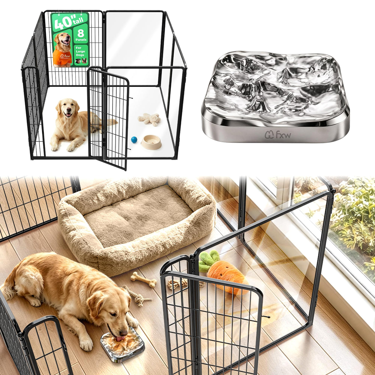 FXW AuraSpace Pro Acrylic & Wire Dog Playpen with Divider, 32"H, 12 Panels