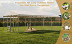 Large Outdoor Dog Kennel with Waterproof Canopy & Built-in Elevated Feeder, Heavy Duty Galvanized Steel Frame,Escape-Proof Chain Link Pet Playpen for Large Dogs, Adjustable Height Bowls (20x10 FT)
