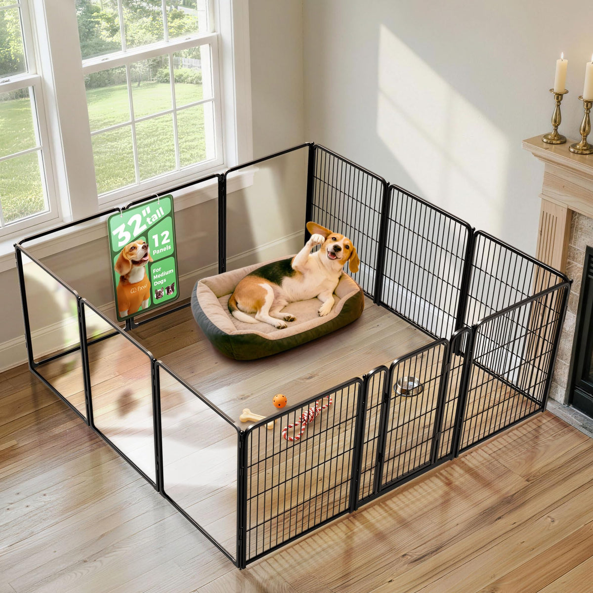 FXW AuraSpace Pro Acrylic & Wire Dog Playpen with Divider, 32"H, 12 Panels