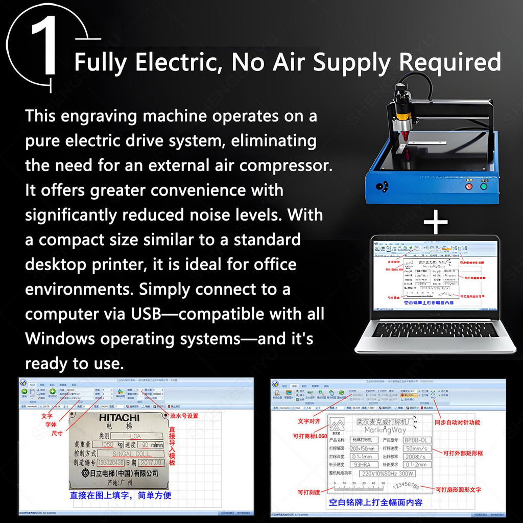 400W Electric Metal Marking Machine Dot Peen Marking Machine for Industrial Nameplate Dog Tag Steel Plate,3 Adjustable Force Levels,Marking Depth: 0.1-1.5mm,Marking Range 300 * 200MM