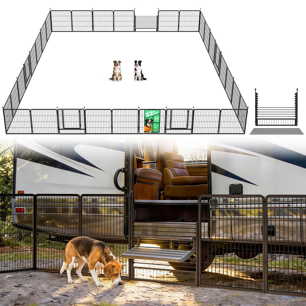 FXW Instant Dog Playpen with RV Step Grid for RV Camping, 40"H, 32 Panels