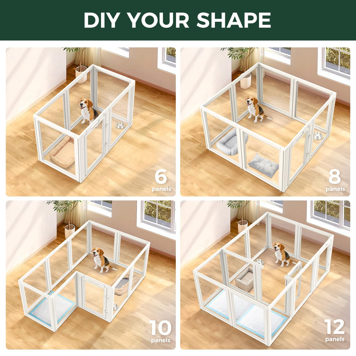 FXW AuraSpace Clear Acrylic Indoor Dog Playpen, 35"H, 16 Panels, White