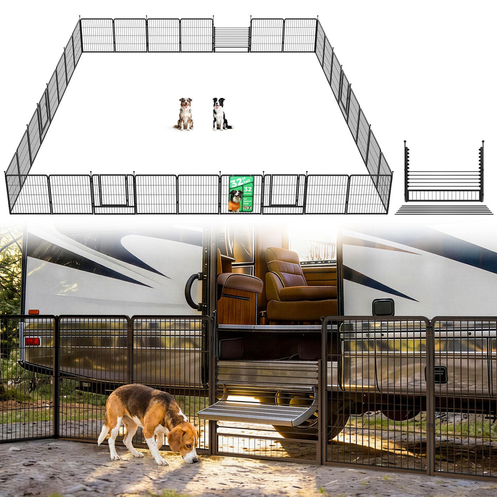 FXW Instant Dog Playpen with RV Step Grid for RV Camping, 40"H, 32 Panels