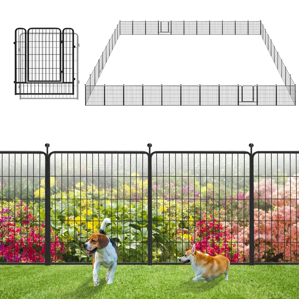Garden Fence with Gate Metal Fencing Outdoor for Yard, 32in x147ft 64 Panels Outdoor Dog Fence Temporary Fence for Dogs Outside, Rustproof Garden Fencing Flower Bed Edging for Patio