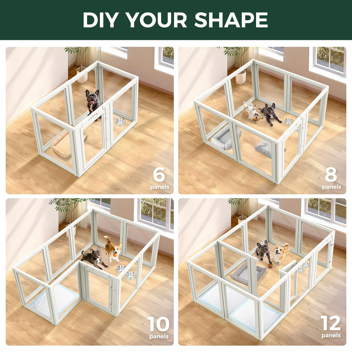 FXW AuraSpace Clear Acrylic Indoor Dog Playpen, 30" H, 16 Panels, White