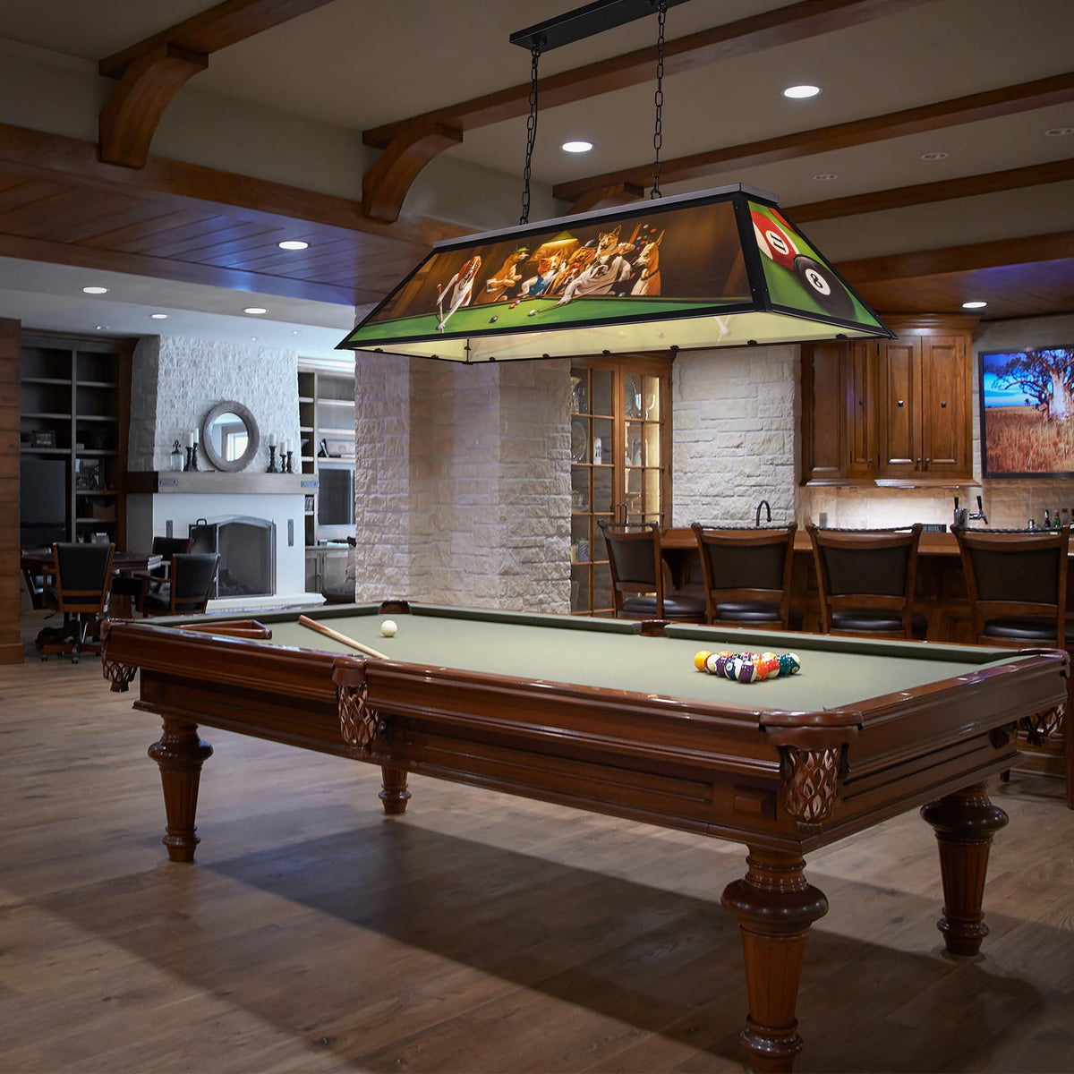 Wellmet 5 Lights Dogs Playing Billiards Lights for 7' 8' 9' Pool Table
