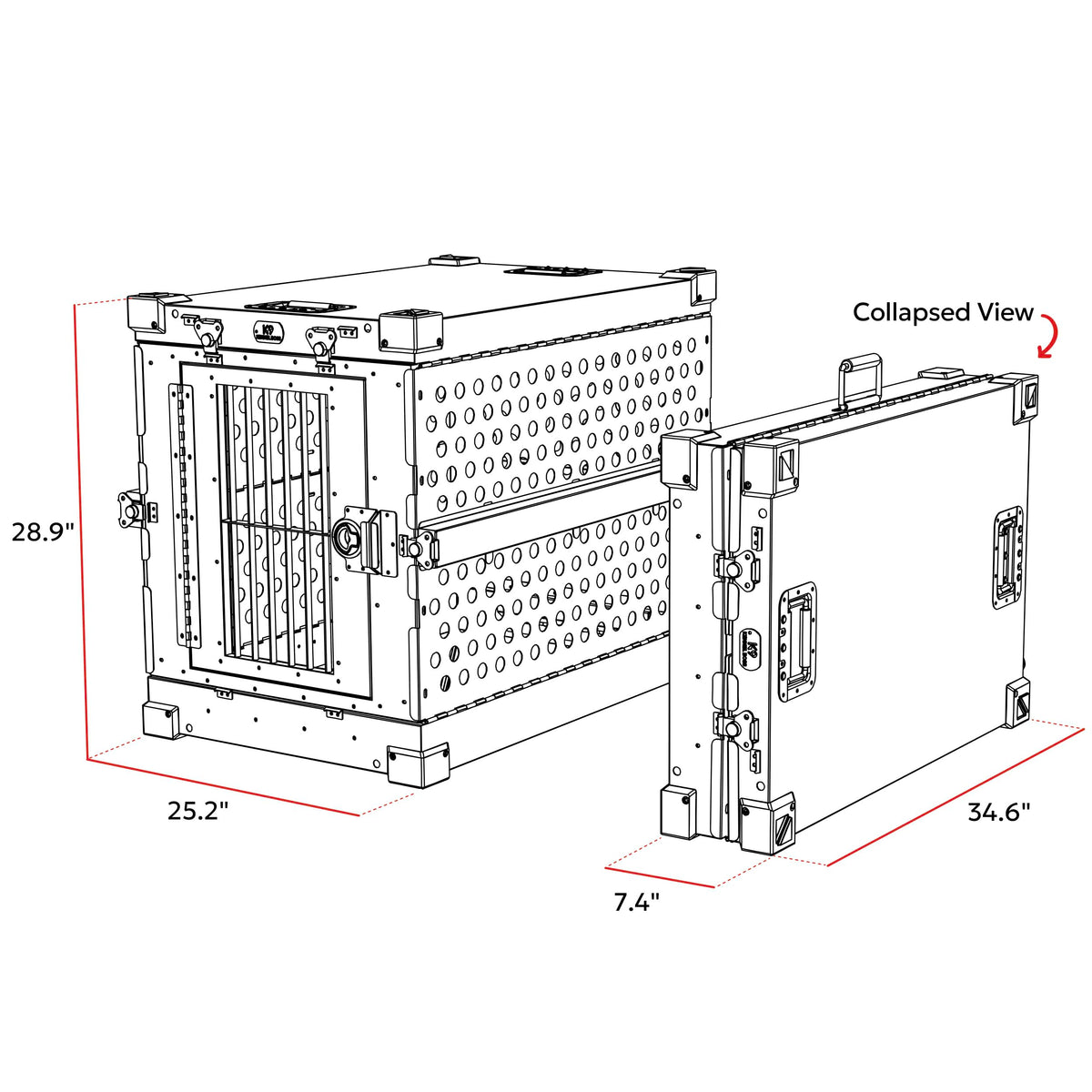 K9 Kennel Boss - Heavy Duty Fully Collapsible Powder-Coated Aluminum Dog Crate - Medium (Gray)
