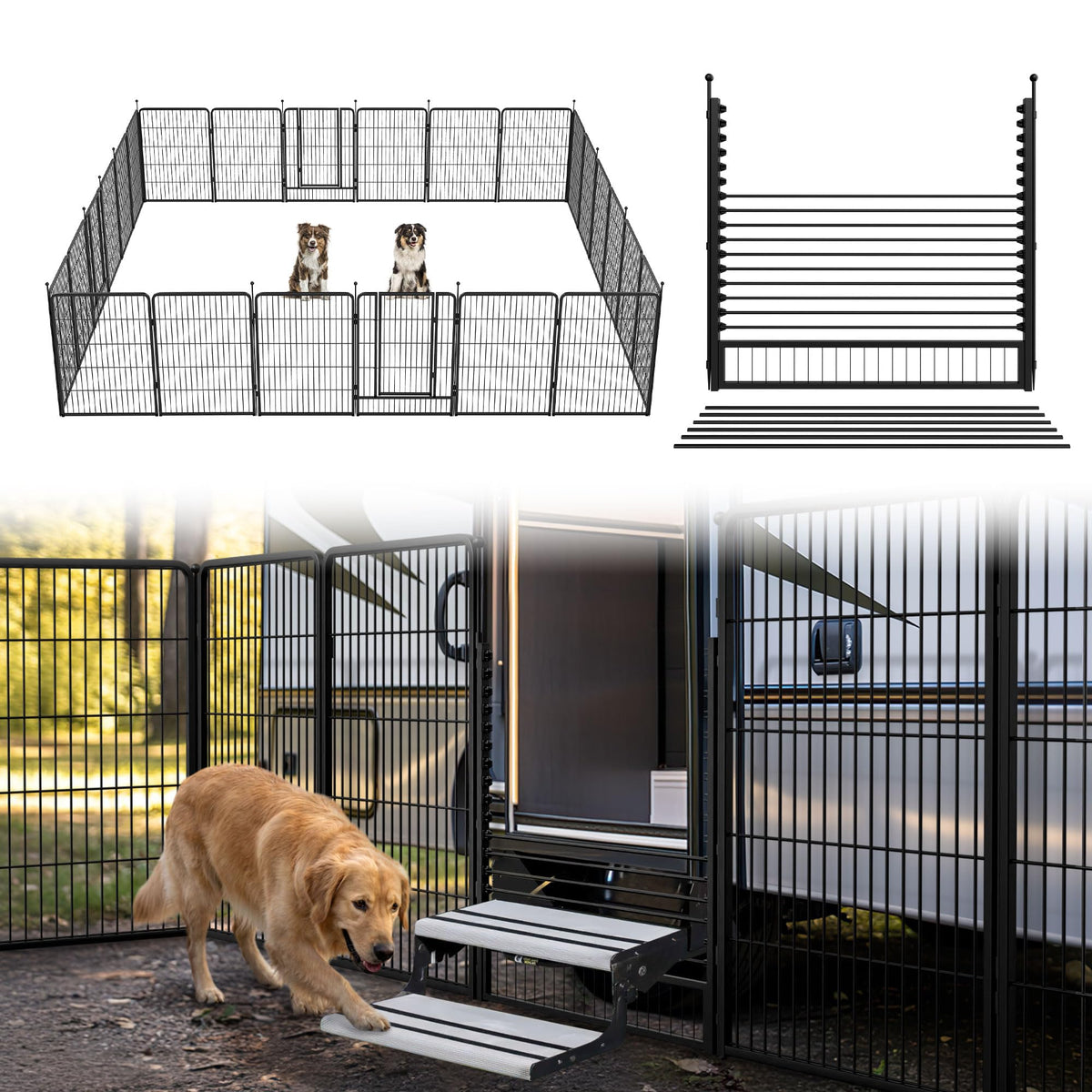 FXW Instant Dog Playpen with RV Step Grid for RV Camping, 40"H, 32 Panels