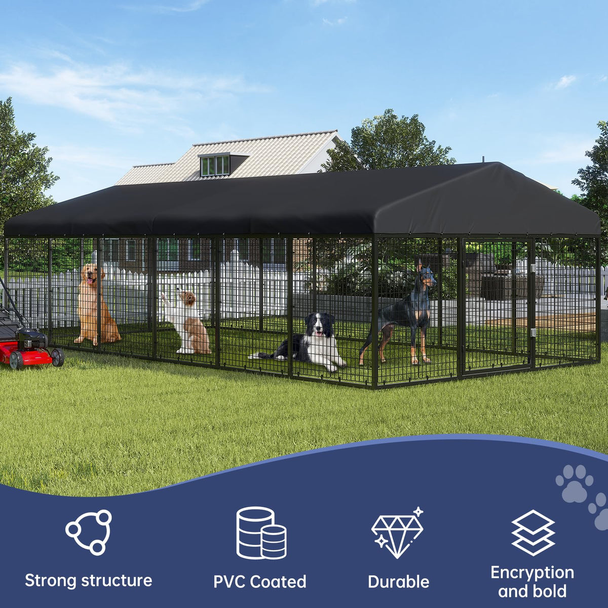 Petony 20×10ft Outdoor Steel Dog Enclosure Heavy Duty Dog Kennel