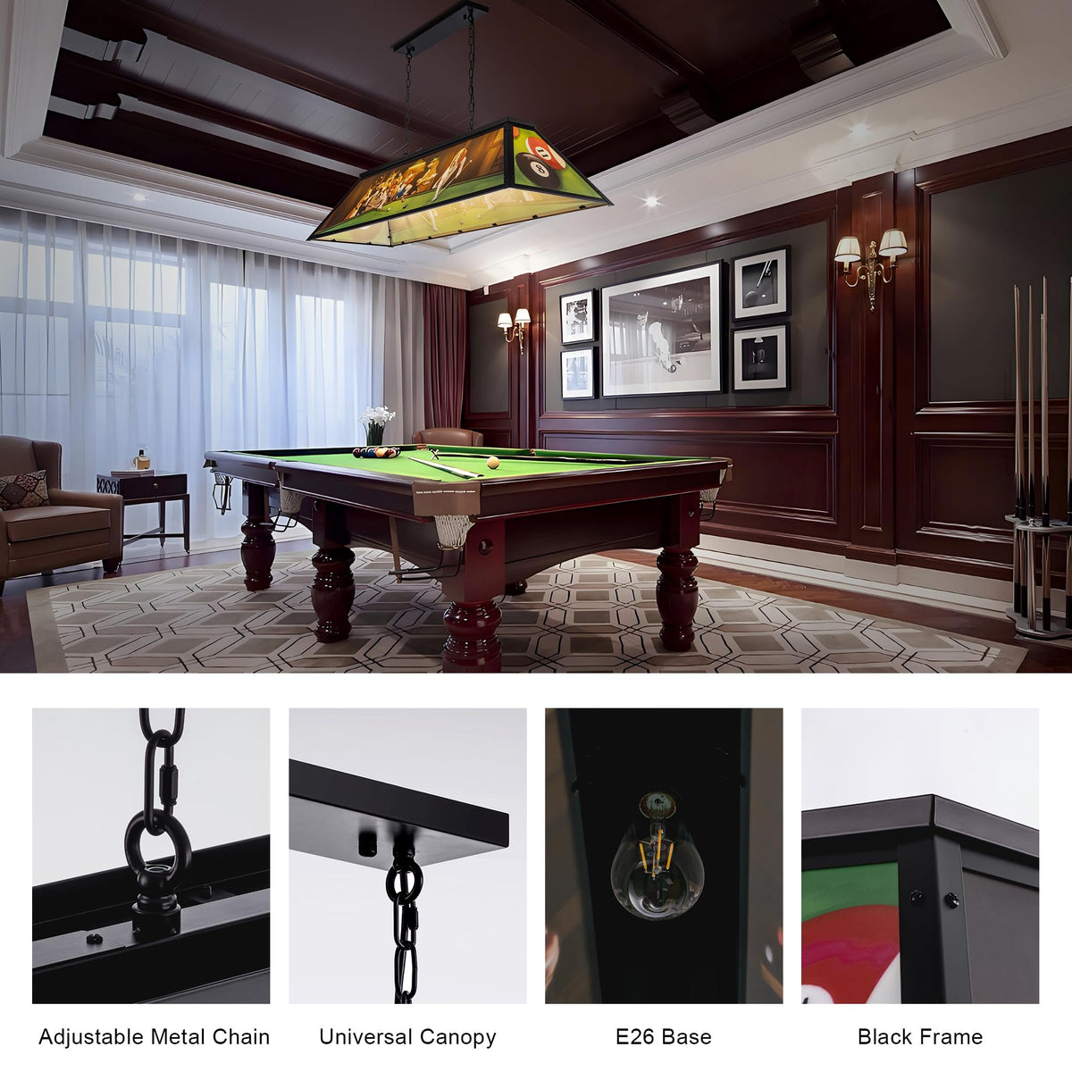 Wellmet 5 Lights Dogs Playing Billiards Lights for 7' 8' 9' Pool Table