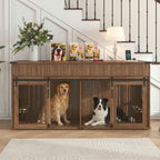 71'' Double Dog Crate Furniture, XXL Dog Kennel TV Stand,Walnut