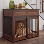 71'' Double Dog Crate Furniture, XXL Dog Kennel TV Stand,Walnut