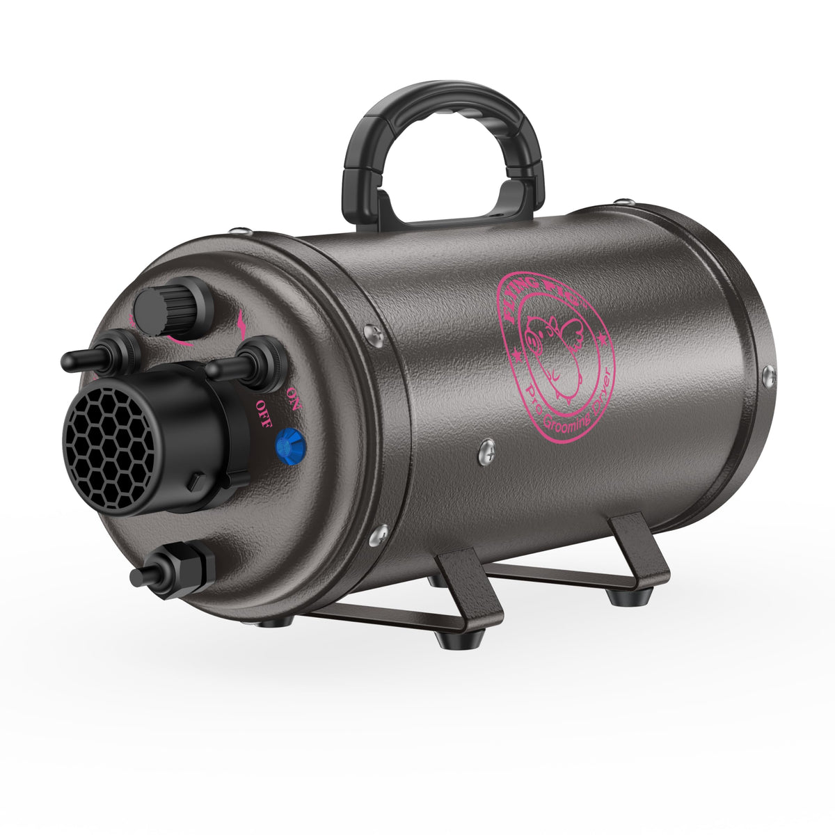 Flying Pig Turbo Dog Grooming Dryer with ForceFlow Drying Power, Variable Speed and Heat Control (Dark Grey w/Pink Logo)