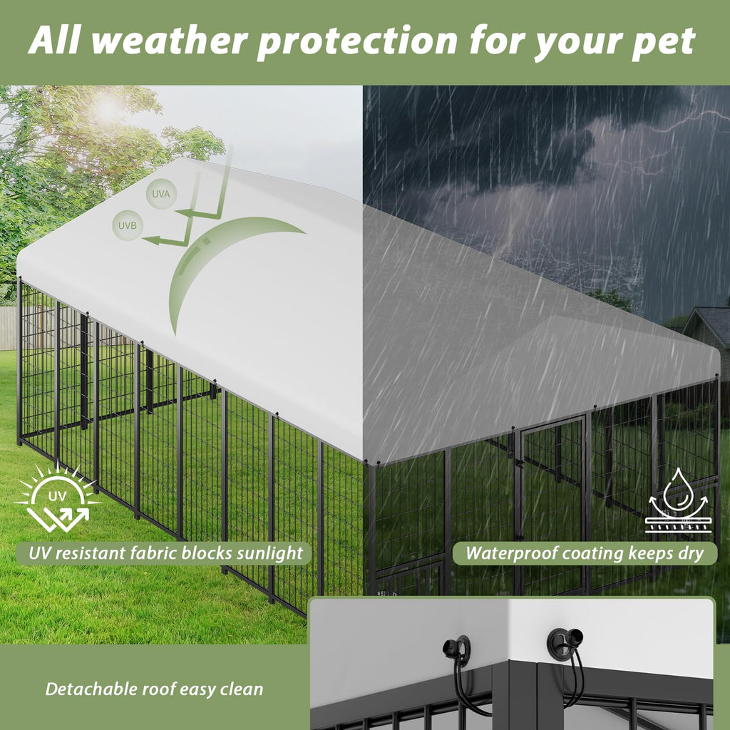 LOVMOR 16' x 10' Outdoor Dog Kennel with Roof for Large Dogs