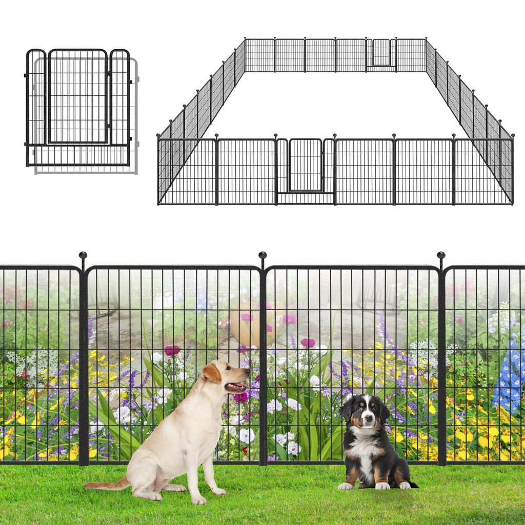 Garden Fence with Gate Metal Fencing Outdoor for Yard, 32in x147ft 64 Panels Outdoor Dog Fence Temporary Fence for Dogs Outside, Rustproof Garden Fencing Flower Bed Edging for Patio