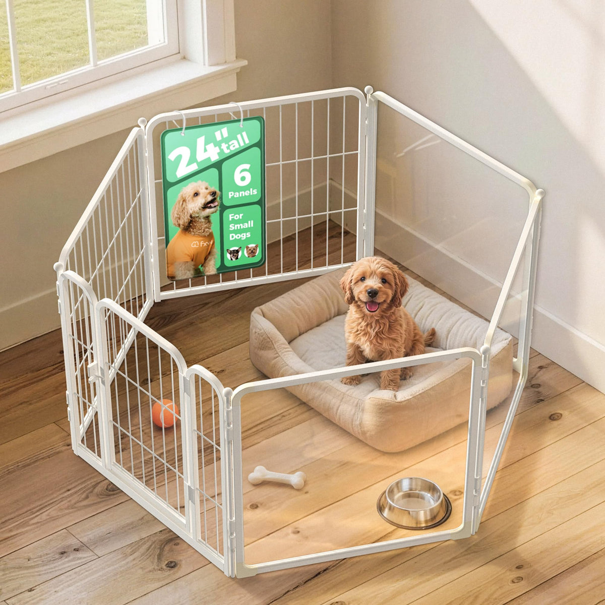 FXW AuraSpace Pro Acrylic & Wire Dog Playpen with Divider, 32"H, 12 Panels