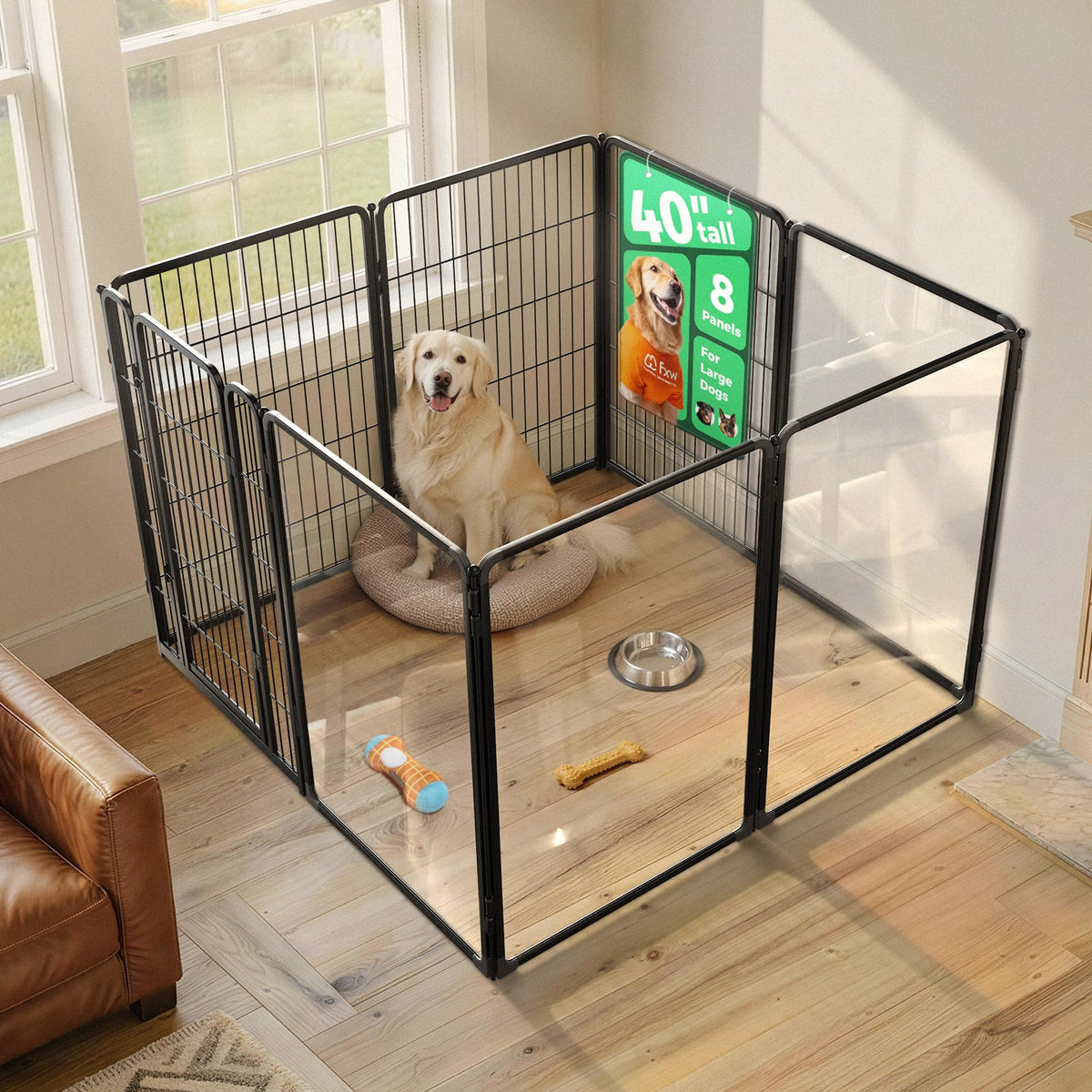 FXW AuraSpace Pro Acrylic & Wire Dog Playpen with Divider, 32"H, 12 Panels