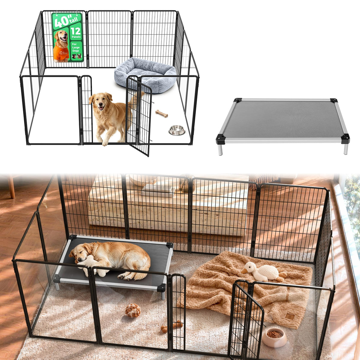 FXW AuraSpace Pro Acrylic & Wire Dog Playpen with Divider, 32"H, 12 Panels