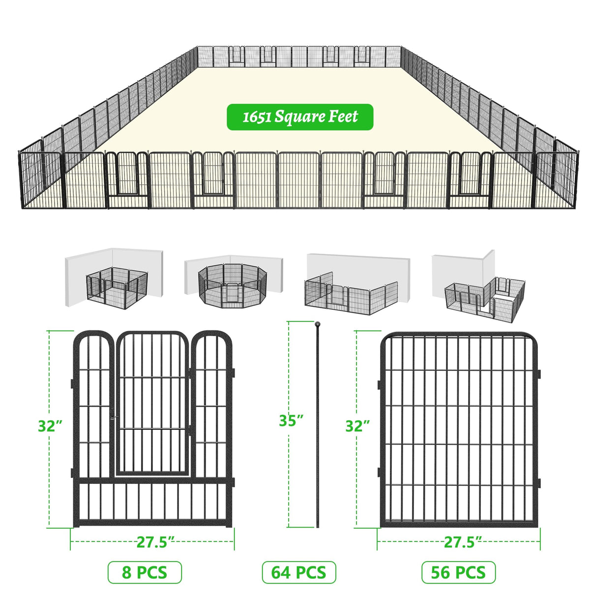 Garden Fence with Gate Metal Fencing Outdoor for Yard, 32in x147ft 64 Panels Outdoor Dog Fence Temporary Fence for Dogs Outside, Rustproof Garden Fencing Flower Bed Edging for Patio